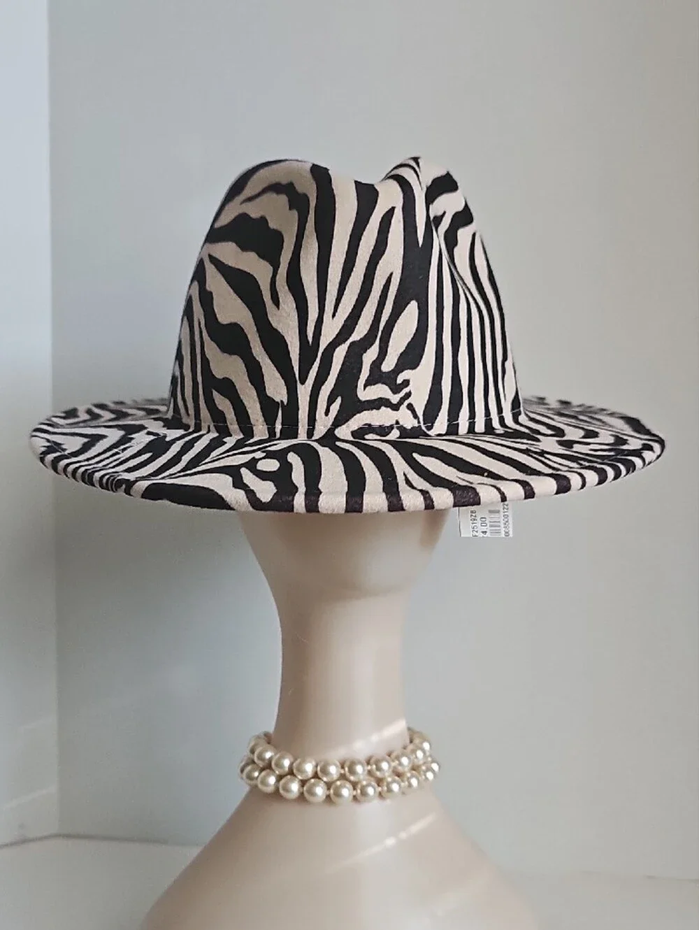 Beloved Millinery Gorgeous Zebra Print Wide Brim Panama Fedora Hat Black & Cream